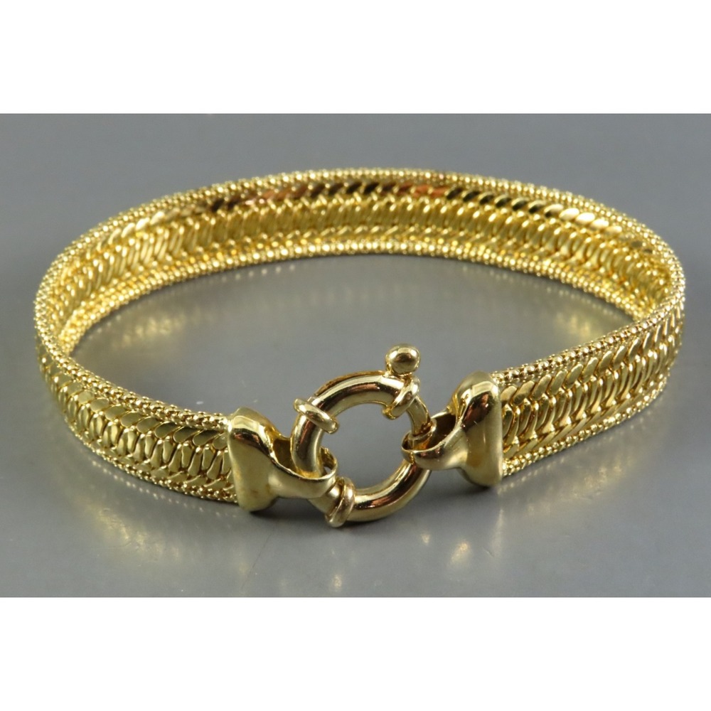 14K GOLD PLATE Sterling Silver PREX ITALY BRACELET Wide Woven Bead Chain Edge
